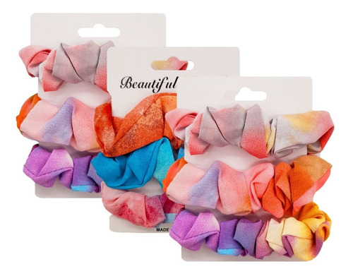 3 X - Colet Coletas Scrunchie Delgada Multicolor -mujer Niña