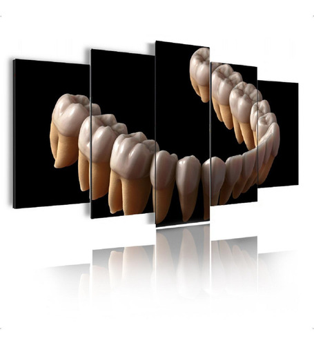 Quadro Mosaico 105x60cm Mod744 Odontologia Dentes 3d 5pçs Cor Preto Cor da armação Preto