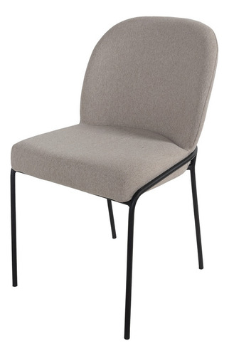 Silla De Comedor Tapizada Gris Claro Moderna Minimalista Estructura de la silla Negro Diseño de la tela Liso