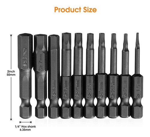 Brocas De Acero Vakogal, Cabezal Hexagonal, 10 Piezas