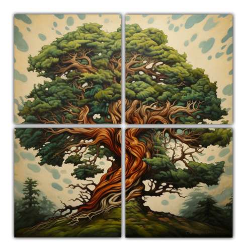 140x140cm Cuadro Decorativo Estilo Estilo Óleo Árbol Cedro