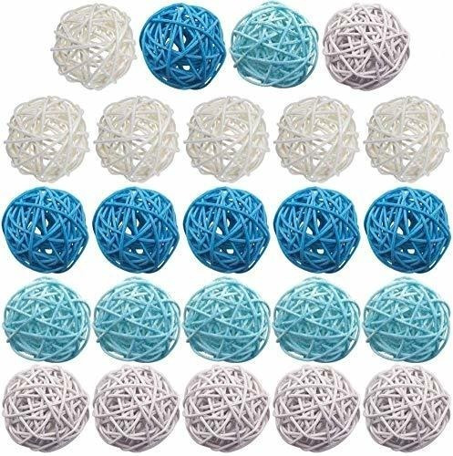 Bolas Decorativas De Ratan X 24u.- 5cm- 4 Tonos/ Azul 