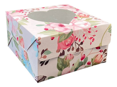 10 Cajas P/alfajorcito Estampado Flor Con Visor Transparente