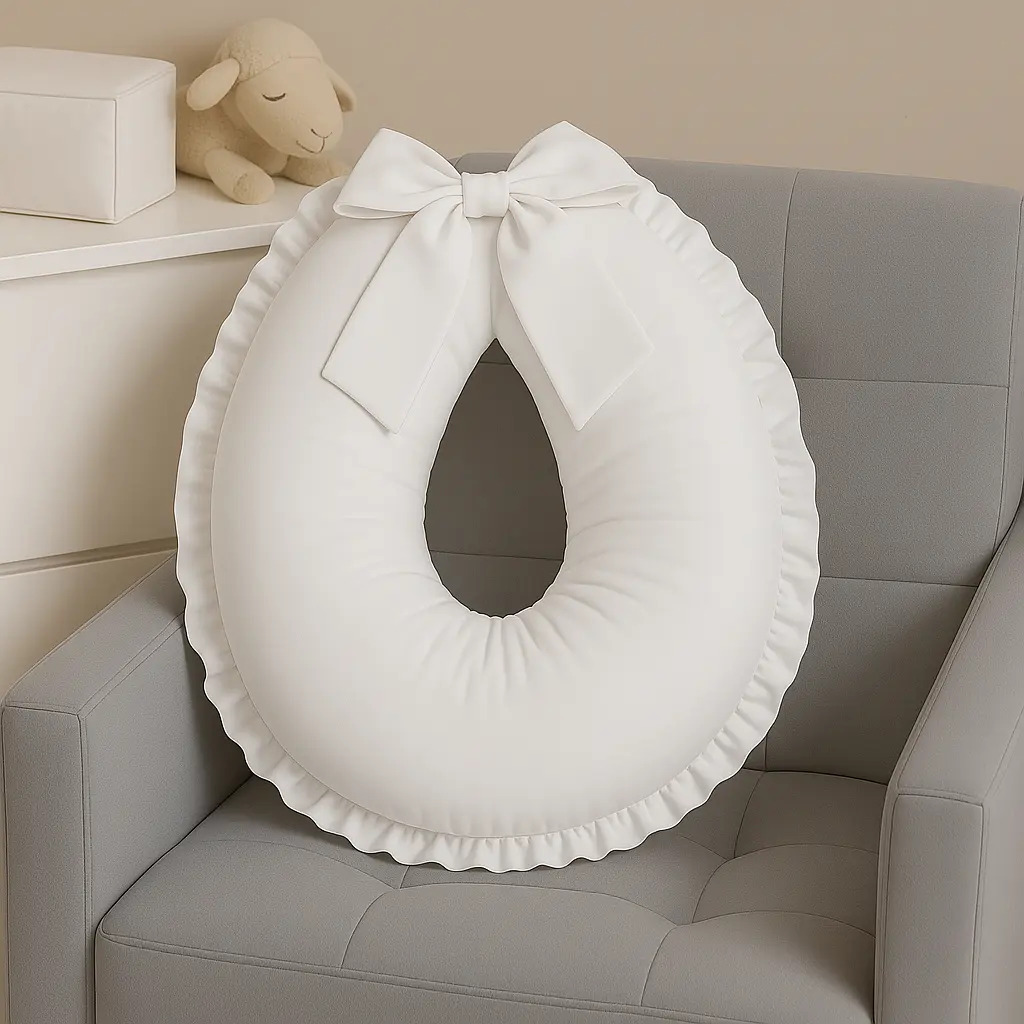Almofada De Amamentação Grande Babados Algodão Monzillo Cor Branco
