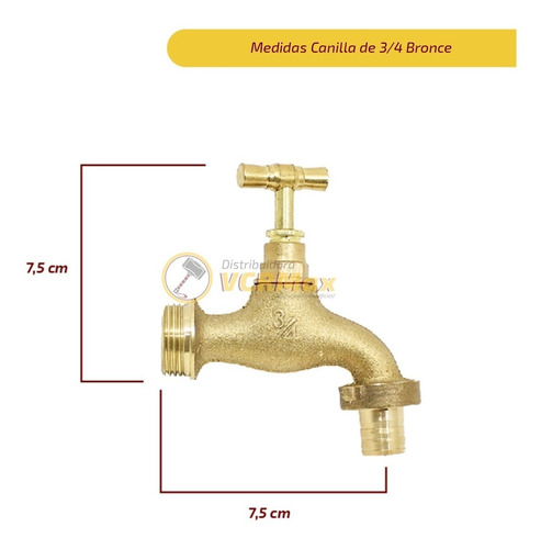 Imagen 7 de 10 de Canilla Para Manguera Y Riego Bronce 3/4 Pulgada