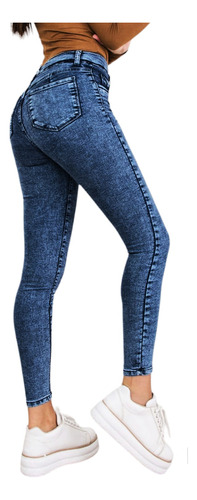 Pantalón Jean Mujer Tiro Alto Chupín Elastizado  Moda