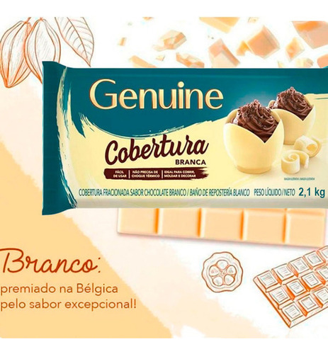 Cobertura Fracionada Sabor Chocolate Branco Genuine 2,1kg