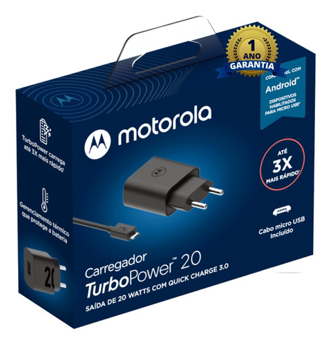 Carregador Motorola Original Moto G5 Plus Turbo Power Anatel