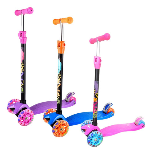 Patinete Infantil 3 Rodas Regulável Luzes Led Até 40 Kg