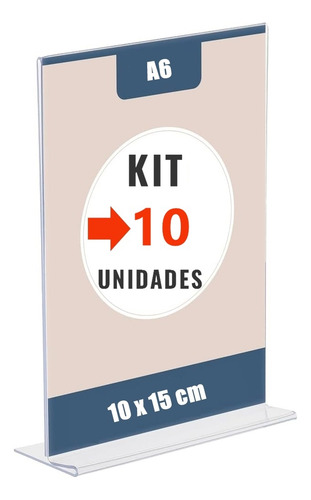 Display T 10x15 A6 Acrílico Balcão Mesa 10 Pecas