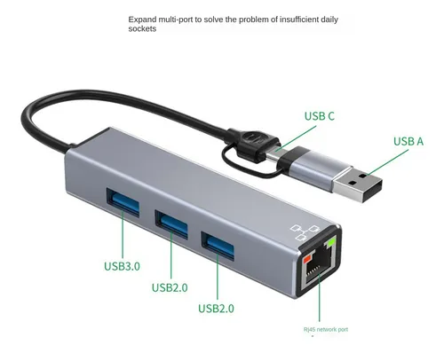 Tarjeta De Red Con Cable Usb De 100 Mbps Rj45 Usb3.0 Hub Ext