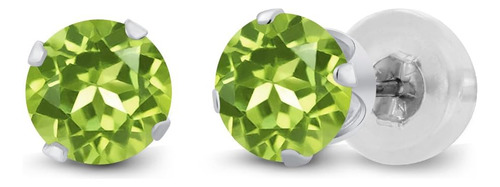 Gem Stone King Aretes De Peridoto Verde De Oro Blanco De 14 