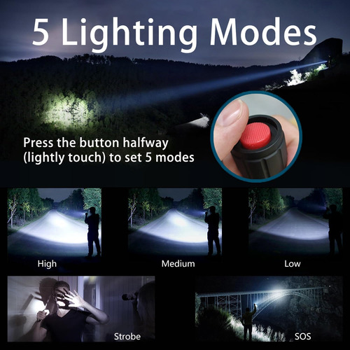 Linterna Táctica Led Con 5 Modos De 2500 Lúmenes Impermeable