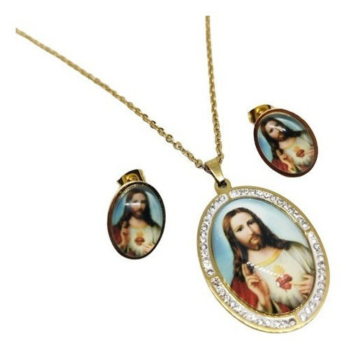 Juego Sagrado Corazon De Jesus Cadena Dije Aretes 00592