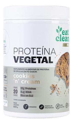 Proteína Vegetal Cookies Cream 600g, Vegano - Eat Clean Sabor Cookies & cream