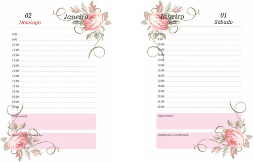 Imagem 2 de 8 de Miolo De Agenda 2022 Floral 04 Rosa 2022