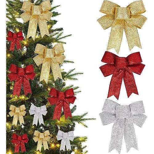 10 Pcs De Lazos Brillantes Árbol De Navidad, Adornos B...