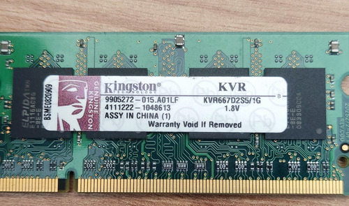 Memoria Kingston Ddr2 1 Gb 64-bit Ddr2-667 Mhz Pc2-5300