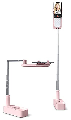 Soporte Extensible Rosa Para Celu Con Rotacion 360 Y Luz Led