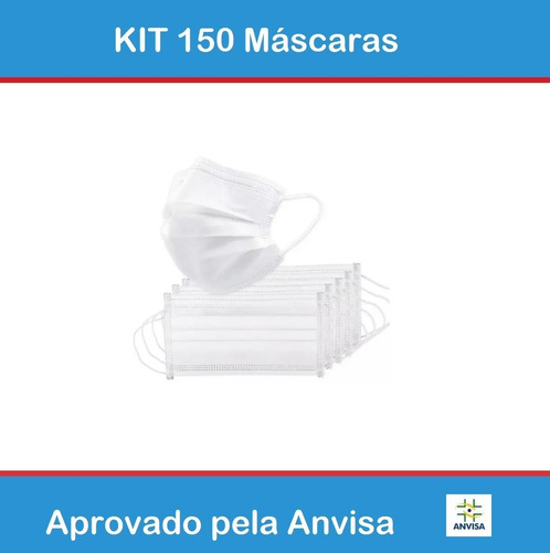 Imagem 2 de 2 de Kit 150 Máscara Cirúrgica Tripla Descartável Clip Nasal