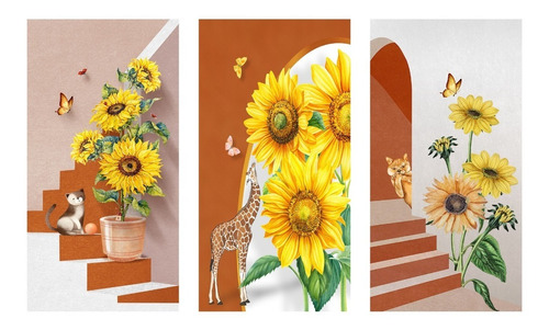 Cuadros Decorativos 90x 50 Cms  Triptico De Girasoles