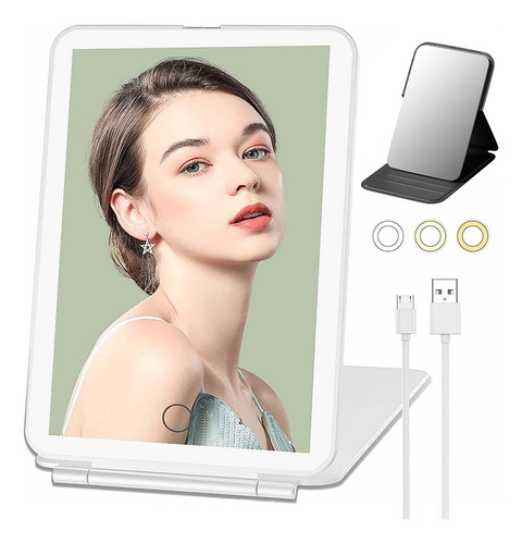 Espejo Para Maquillaje Con Luz Y Espejos Portatil Recargable