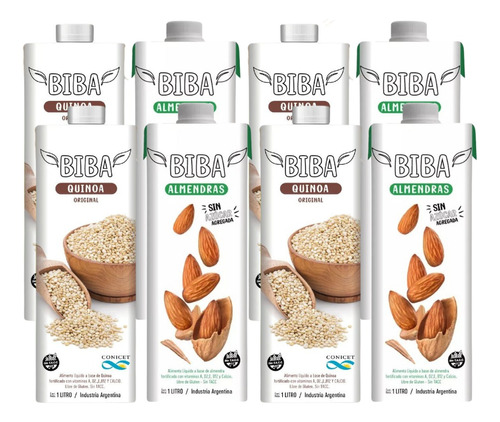 Leche Vegetal Biba Quinoa Y Almendras 100% Natural - Pack X8