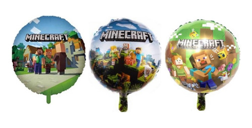 Pack 6 Globos Metalizados Minecraft 45 Cms Para Aire O Helio