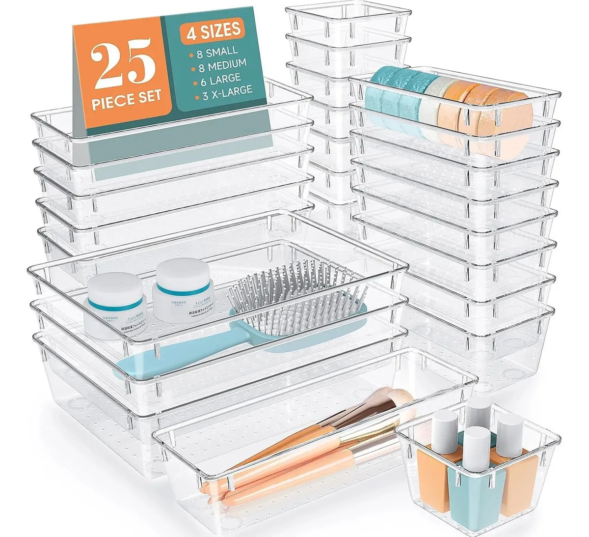 25 Organizadores De Cajones Para Maquillaje, Joyas Color Transparente