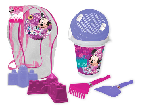 Mochila De Playa Balde Impre. Con Accesorios Minnie Disney