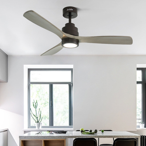 Ventilador De Techo 1st Shine 52 3 Aspas Madera Modulo Led