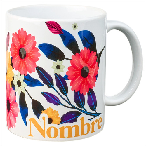 Taza  Flores Naranjas Personalizada Con Nombres