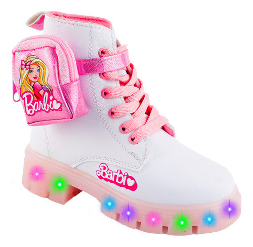 Bota Botin Luces Led  Barbi Moda Fashion Blanco Rosa 4100-bb