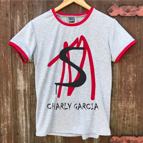 Remeras Charly García / Gris / Puños Y Cuello Negro O Rojo