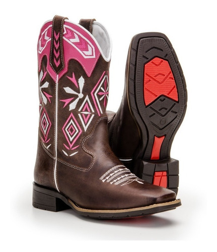 Bota Texana Feminina Country Bordada Rodeio Couro 4country 