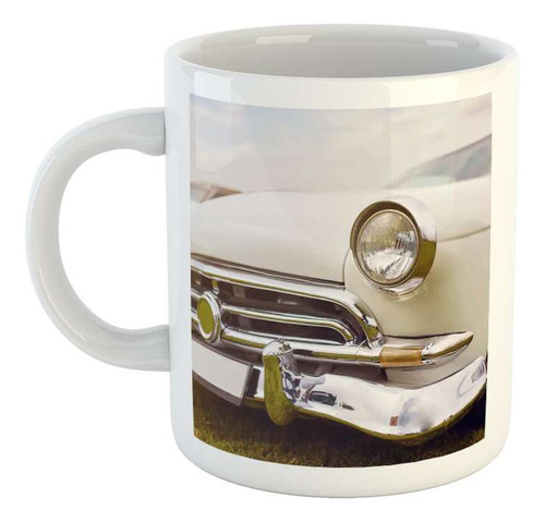 Taza Ceramica Auto Antiguo Blanco Vista Frente Unico