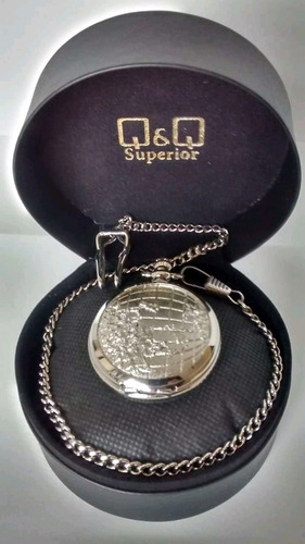 Imagen 2 de 3 de Reloj De Bolsillo Estilo Retro Antiguo Q&q Con Tapa Y Cadena