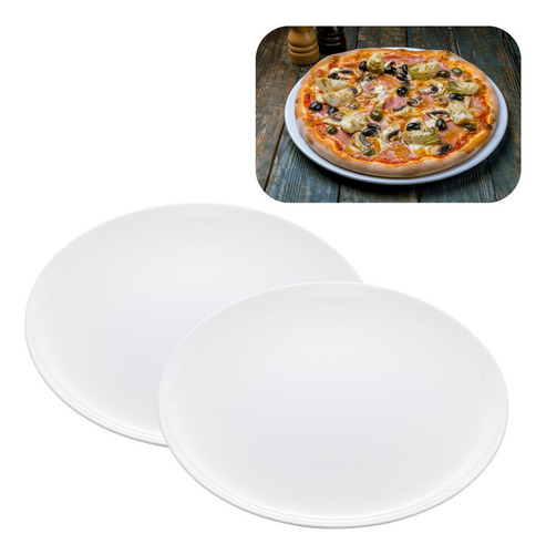 Kit 2 Pratos Para Servir Pizza Vidro Opalino Branco Diwali Liso