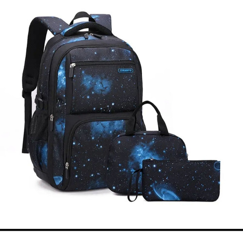 Mochila Escolar  Lonchera  Estuche Pack Escolar 40l Color Negro Galaxia