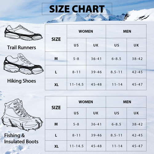 Sfee Ice Snow Grips Crampones Tacos De Tracción, 19 Picos De