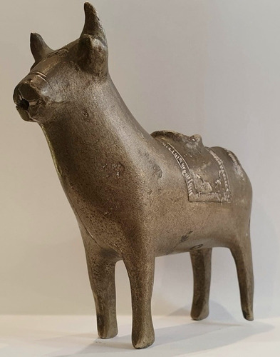 Antiguo Criollo Figura Criollo Toro Alpaca Escultura Bronce 