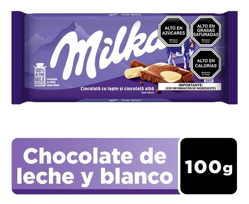 Imagen 1 de 4 de Milka Chocolate De Leche Alpina Y Blanco Barra 100 Gr