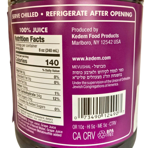 Jugo De Uva Kedem Kosher Natural 946 Ml - Pesaj
