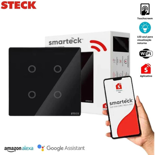 Interruptor Touch Wifi 4x4 4 Módulos Preto Smarteck