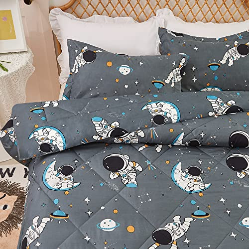 Juego De Edredón Gris Astronauta Para Niños 2 Pzs