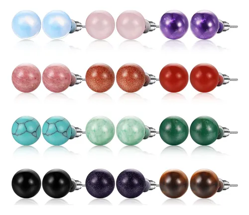 comprar 12 Pares De Aretes De Bola De Piedra De Ágata Natural, Crist