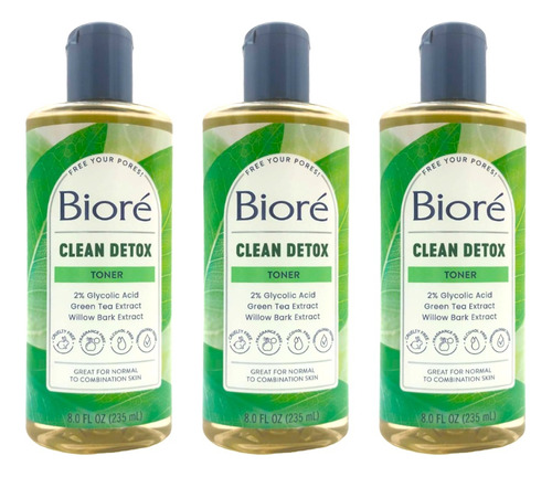 Bioré Clean Detox Tónico Facial 235ml 3pz