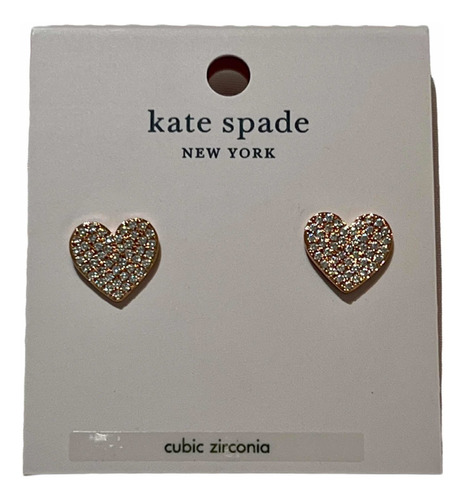 Aros, Kate Spade, Corazón Con Zirconia, Baño Oro Amarillo.