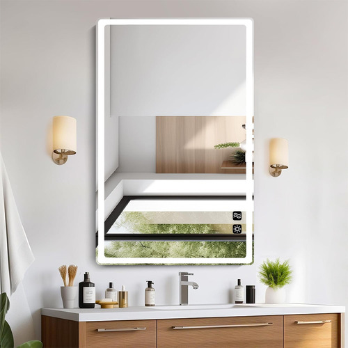 Banna Espejo Led Para Baño 70x90cm Touch 3 Modo Con Función Antiva, Color Y Brillo De La Luz Ajustables, Tamaño: 70 cm x 90 cm, Modo De Luz: Luz Blanca, Luz Blanca Cálida Y Luz Amarilla Cálida