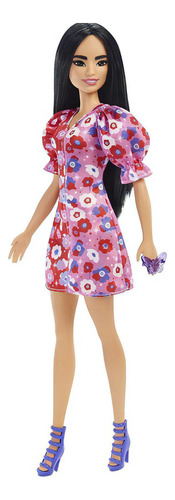 Muñeca Barbie Fashionista 177 Vestido Rosa Floreado 